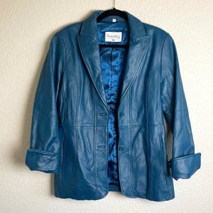 Vintage Pamela McCoy Women's Teal Blue Leather Jacket Size Small